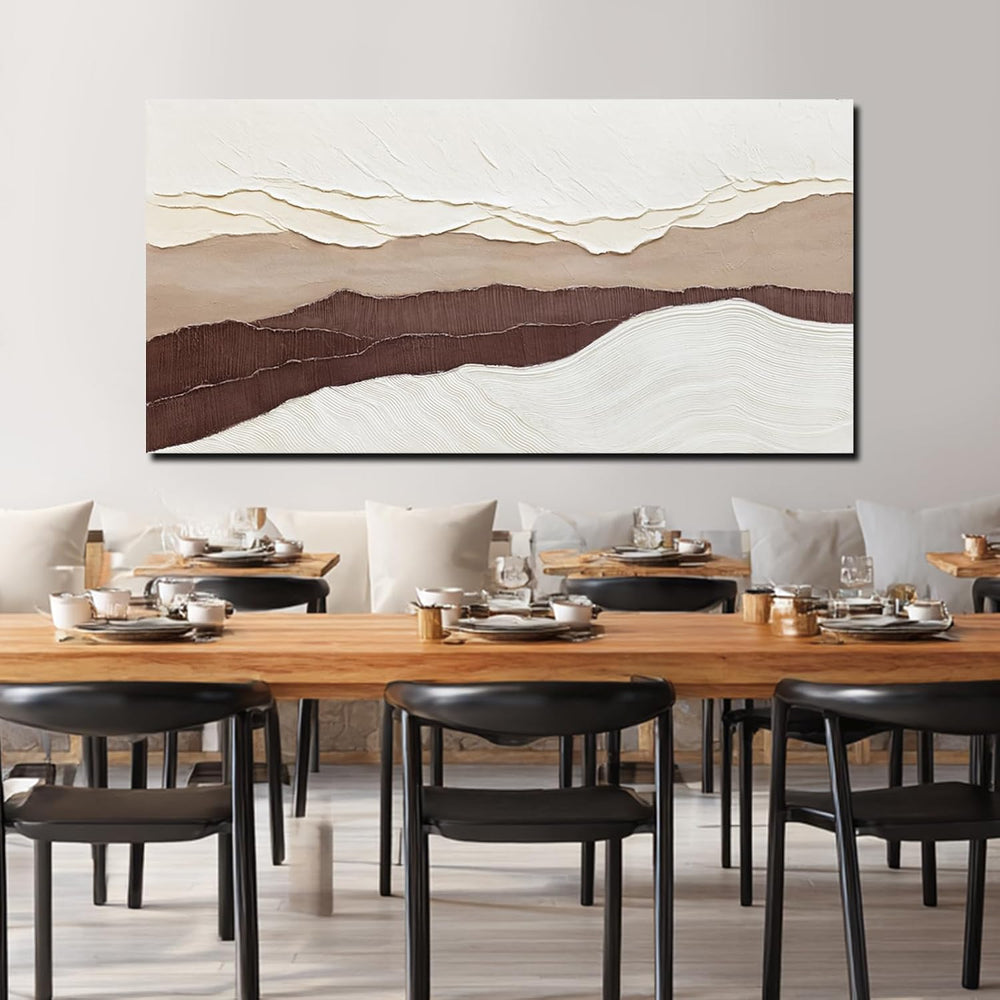 LEVERUP Beige and Brown Abstract Canvas Textured Wave Wall Art 29x58 inch Lar...