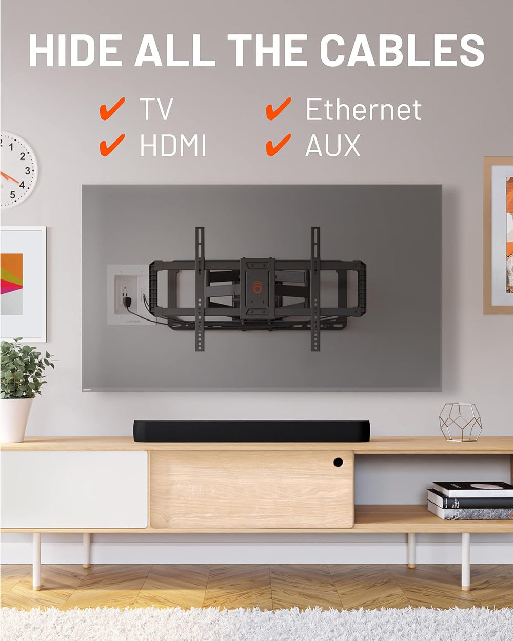 ECHOGEAR TV Cord Hider for Wall Mounted TV with 2X AC Outlets & 2X USB-A ...