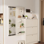 KungFuWood Full Length Mirror with Shelf and Hooks,Entry Way Mirrors for Wall,Wall Mirror with Shelf,Wall Mirror with Storage Multifunctional Design Panel,Living Room