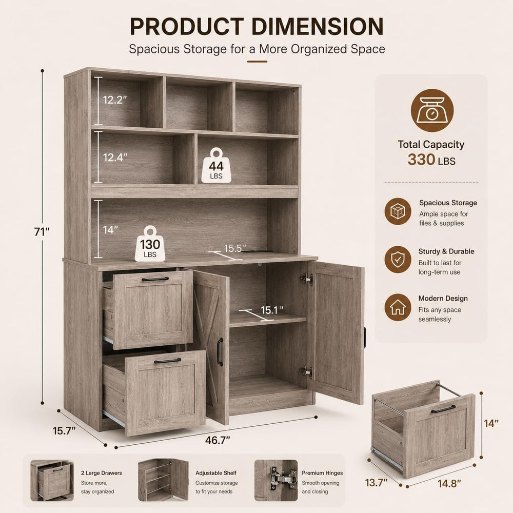 NORTHSKY 72'' Tall Bookshelf with Power Outlet, 2 Drawer File Cabinet...