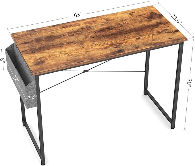 Cubiker Computer Desk 63 inch Home Office Writing Study Desk, Modern Simple Style Laptop Table with Storage Bag, Black