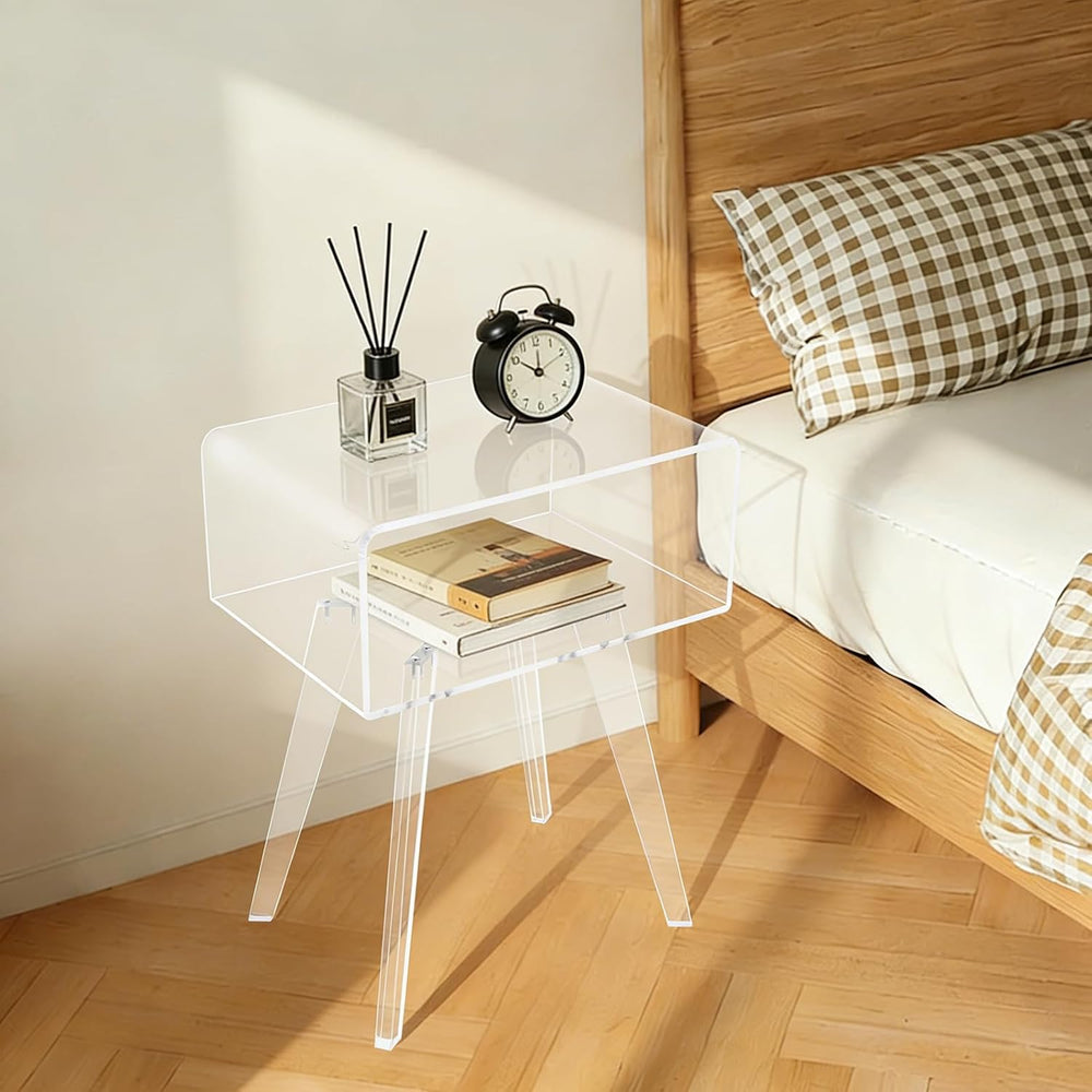 Clear Acrylic Nightstand with 2 Tiers, Modern Transparent Bedside Table, 16.5...