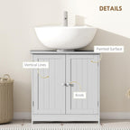 HOMCOM Under Sink Bathroom Cabinet, Pedestal Sink Storage Cabinet with 2 Doors, Shelf and U-Shape, Light Gray