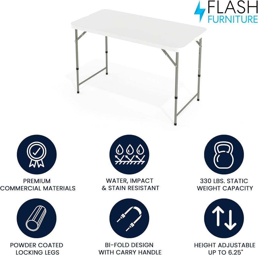 Flash Furniture 4-Foot Bi-Fold Granite White Plastic Folding Table | Lightwei...