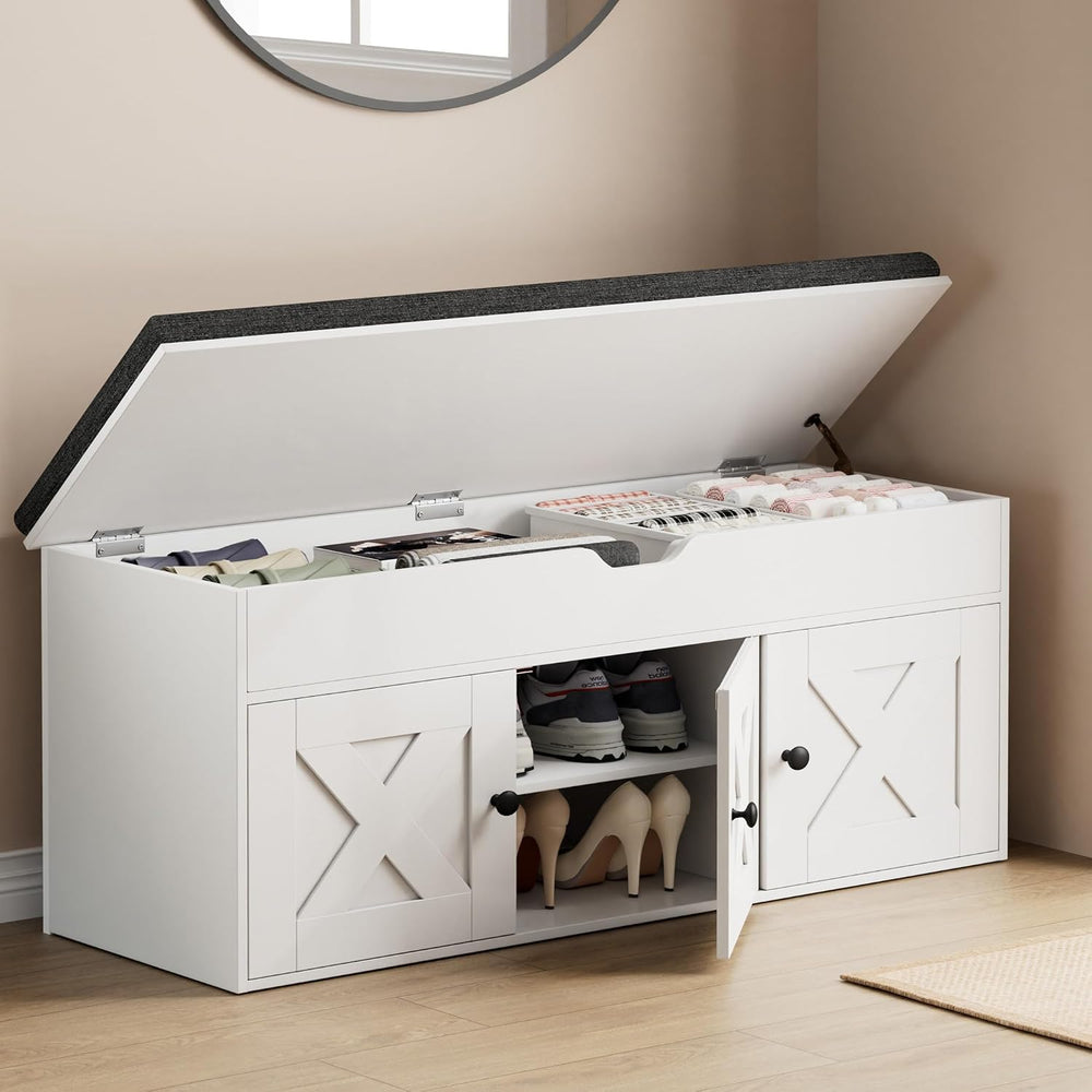 Homleke Shoe Storage Bench with Lift Top & 3 Barn Doors | Entryway Bench ...