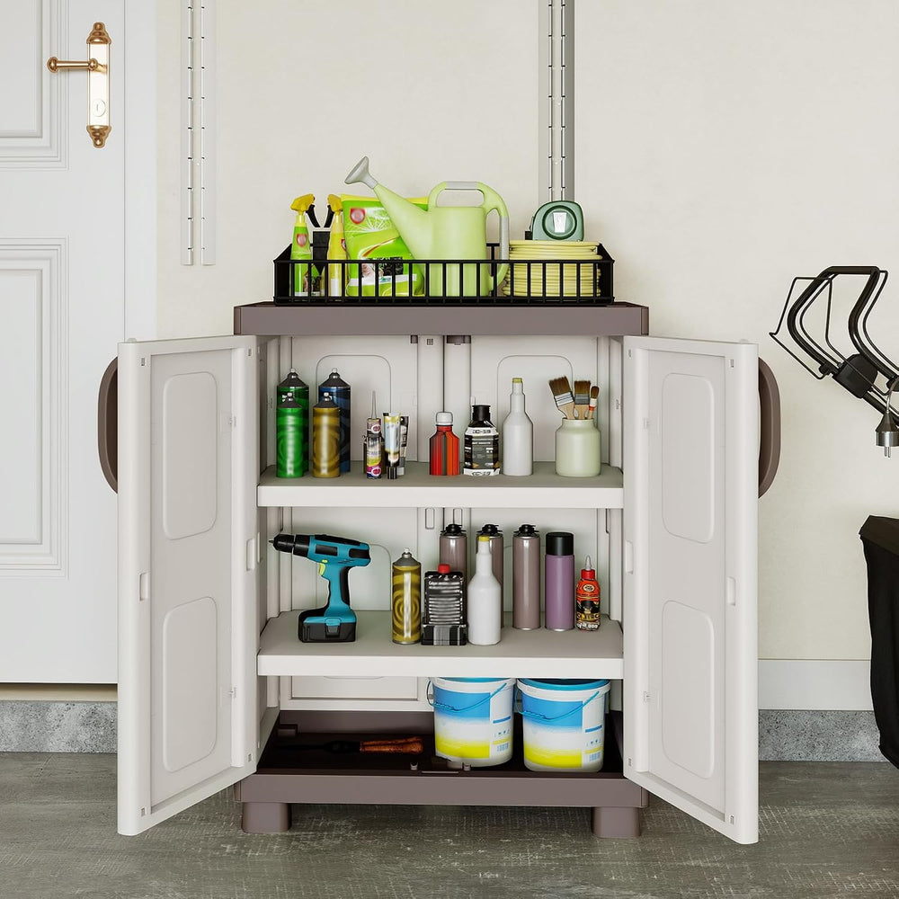 GIANTEX Storage Cabinet with 2 Doors and Adjustable Shelves, Modern Plastic B...