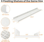 upsimples Floating Shelves for Wall, 35.5 Inch Shelves for Decor Storage Set of 6, Wall Mounted Wood Shelf for Bedroom, Living Room, Bathroom, Kitchen, Long Picture Ledge Shelves, White