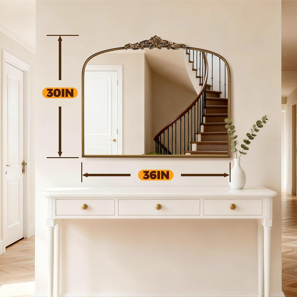 Vintage Gold Mirror 36"X30" Arched Antique Wall Mirror | Metal Fram...