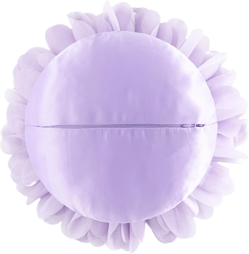 3D Flower Round Decorative Throw Pillow for Bed Couch 14 Inch Lavender