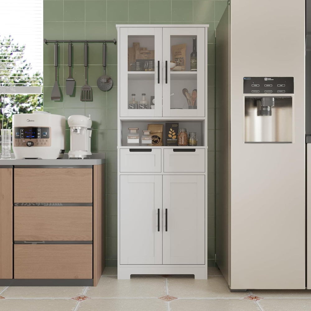 LEADZM Kitchen Cabinet Tall Cabinet with 4 Doors Buffet Cabinet for Kitchen L...