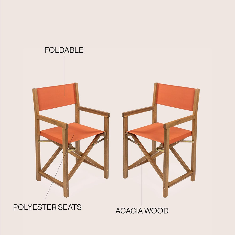 JONATHAN Y Cukor Acacia Wood Folding Director Chair Set of 2, Orange