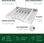 ROYAL CRAFT WOOD Luxury Bamboo Kitchen Drawer Organizer - Silverware Organizer - Utensil Holder and Cutlery Tray with Grooved Drawer Dividers for Flatware and Kitchen Utensils (9 Slot, White)