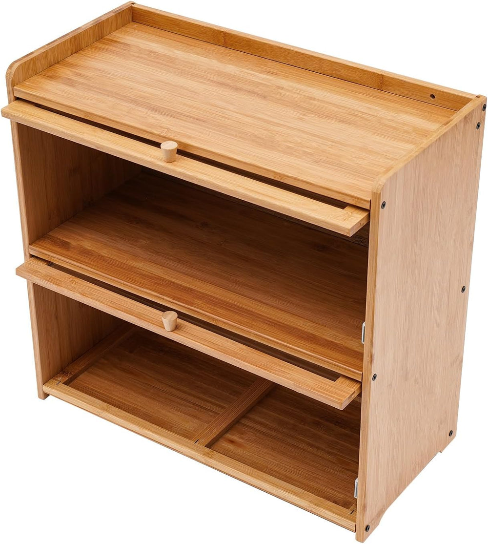 2 Tier Bamboo Countertop Pantry, Kitchen Countertop Flatware Storage Cabinet ...