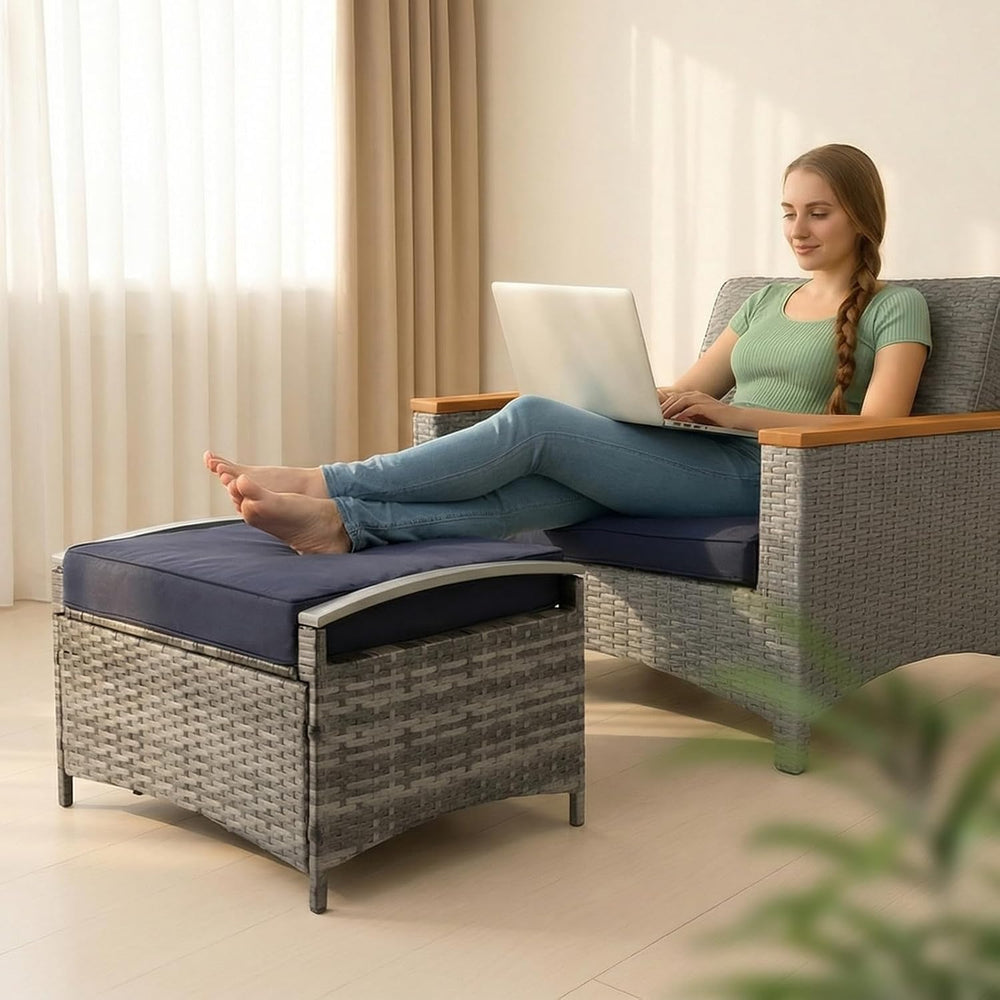 VINGLI 2 Pieces Outdoor Ottoman with Storage, Wicker Ottoman Patio Furniture ...