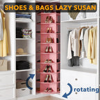 SpaceAid 9 Tier Rotating Shoe Rack Tower, Spinning Shoe Display Lazy Susan, Revolving 360 Shoe Rack Storage Round Carousel, Vertical Handbag Rotate Shoes Closet Organization (9-Tier Pink)