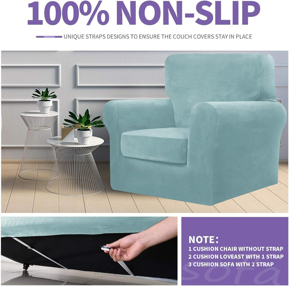 ZNSAYOTX Luxury Velvet Chair Slipcovers with Arms 2 Piece Stretch Chair Cover...