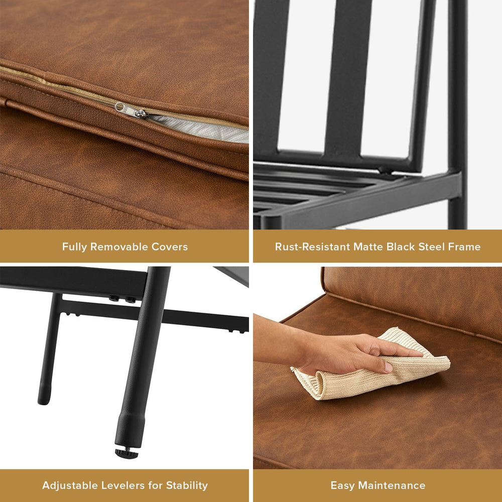 mopio Odelia Brown Faux Leather Dining Chairs Set of 2, Modern Kitchen Chairs...