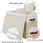 Large Toy Storage Box with Lid, Sturdy Toys Storage Chest Bin Organizer Basket with Dividers for Kids, Boys, Girls, Nursery, Closet, Bedroom, Playroom 25"x13" x16" (Beige and White)
