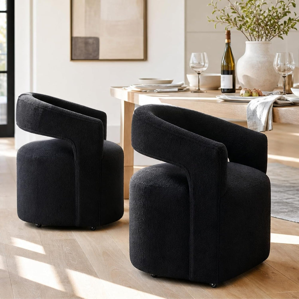 LukeAlon Sherpa Dining Chairs Set of 2, Modern 360° Swivel Kitchen Chairs wit...
