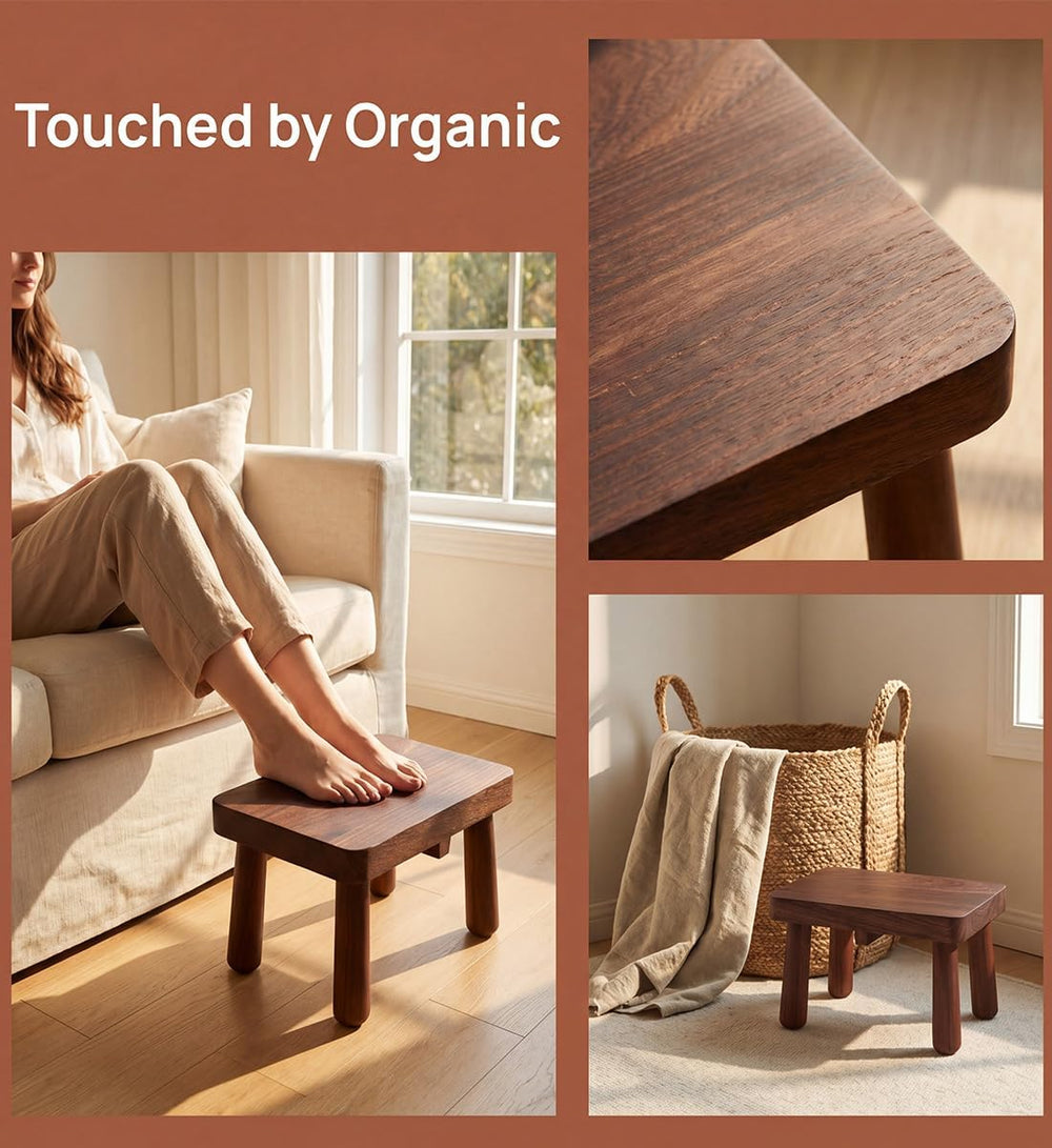 Chestnut Solid Wood Small Step Stool, Dark Brown, 11.8 x 8 x 7 in, Footrest B...