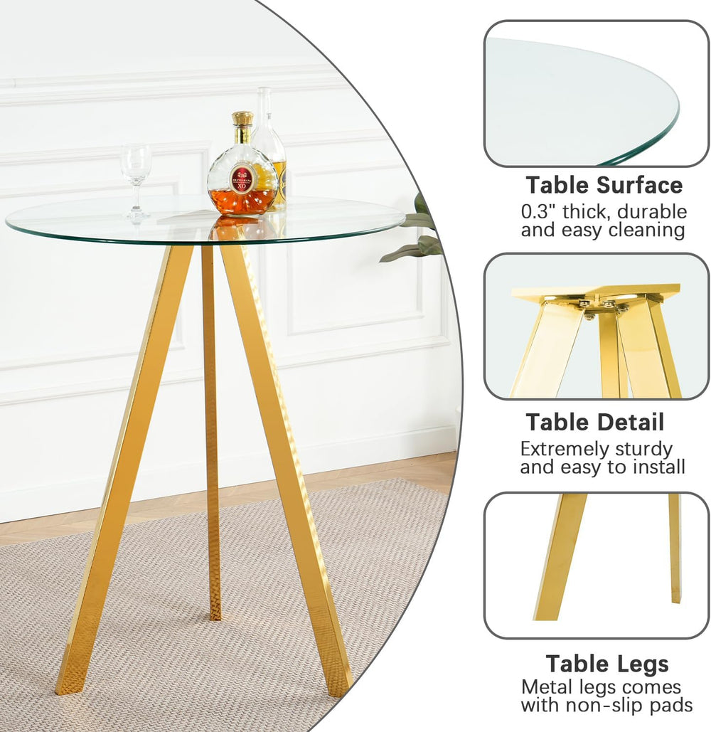 31.5'' Glass Round Bar Table with Stools Set for 2, Modern High Top P...