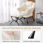 Tiita Lazy Chair with Ottoman, Modern Large Accent Lounge Armchair, Comfy Leisure Sofa Reading Chair with Footrest for Bedroom, Living Room, Dorm Rooms, Garden and Courtyard, Velvet Beige