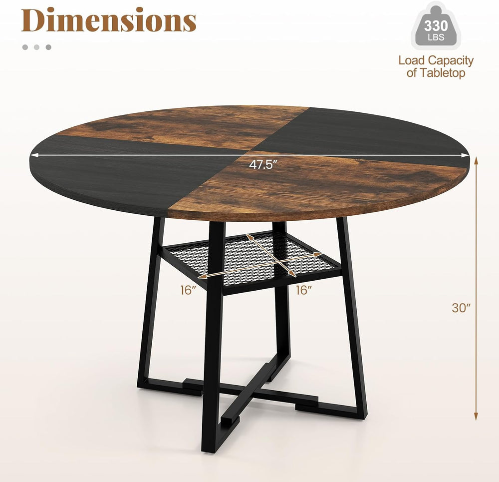 Giantex Round Dining Table for 4-6, 47.5" Circle Kitchen Table with Stor...