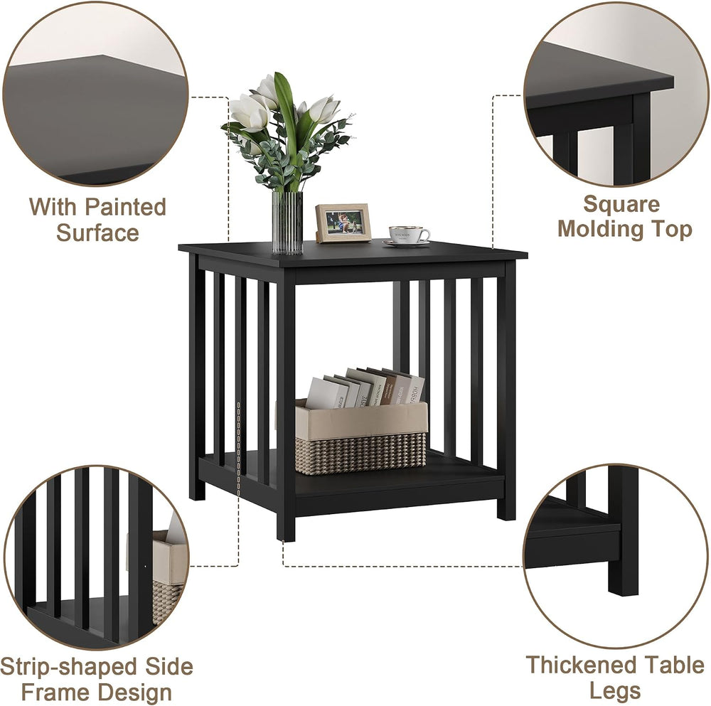 Treocho Large End Tables Living Room Set of 2 with Storage Shelf