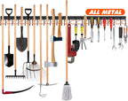 68'' All Metal Garden Tool Organizer Wall Mount Garage Tool Organizers and Storage Broom Holder Wall Mount with Hooks Tool Hangers for Shed