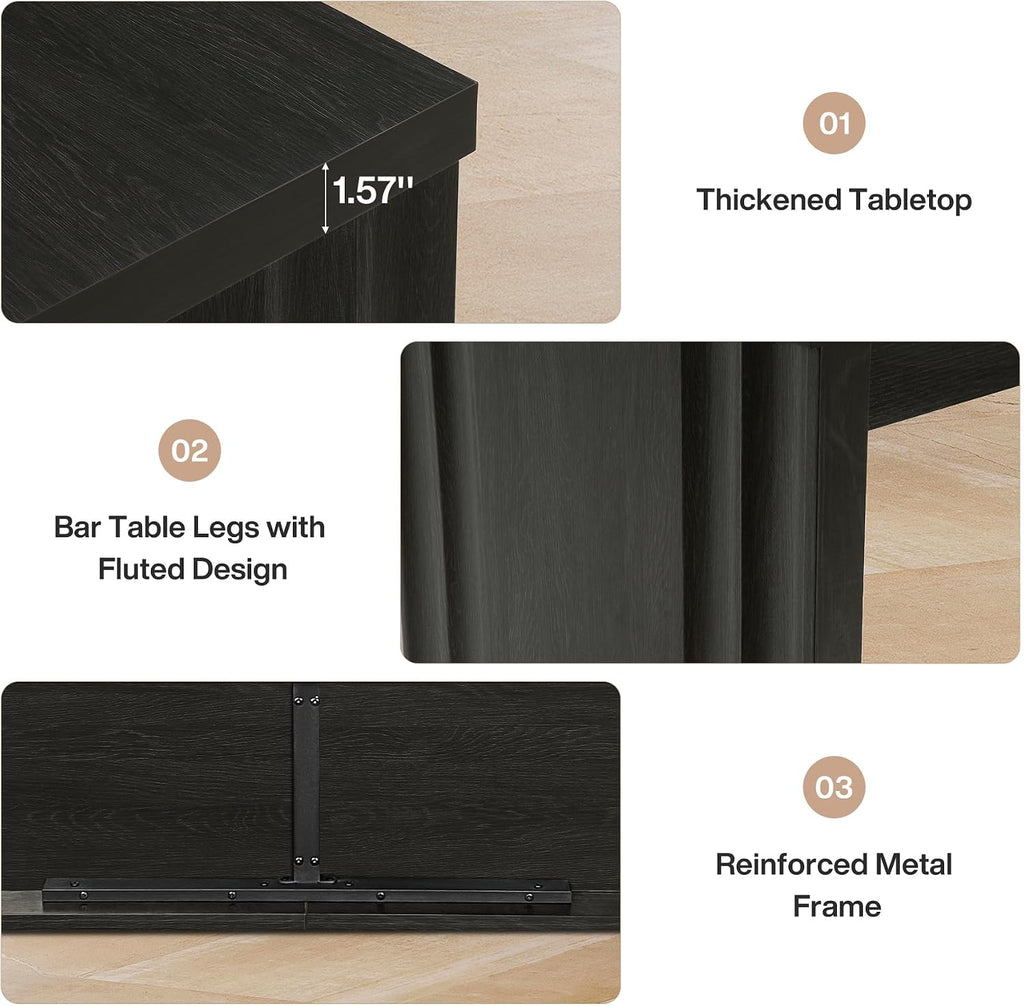 Tribesigns Kitchen Island, 63-Inch Modern Stationary Island Bar Table with Metal Footrest, Rectangular Home Bar Unit for Kitchen, Dining Room, Living Room, Pub, Bistro, Black