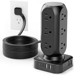 Dual PD 20W Power Strip Tower, TenTrend Surge Protector Power Strip with 12 AC Outlets & 8 USB Ports (4 USB C), 40W Desk Fast Charging Station, 10FT Flat Plug Extension Cord for Desk Office Dorm Room
