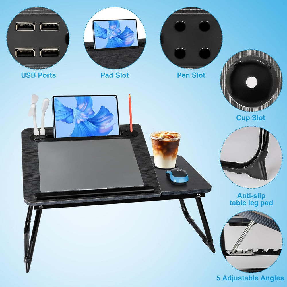 Laptop Bed Desk, Adjustable Lap Desk, Small Laptop Table with USB Charge Port...