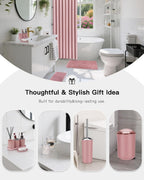 IMAVO Pink Bathroom Accessories,Non Slip Super Absorbent Rugs and Waterproof Shower Curtain with Hooks,Complete Bathroom Set for Bathroom Décor