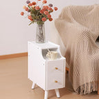 Small Nightstand, Narrow Nightstand, Solid Slim Wood Night Stand for Small Spaces, Couch, White Color 9.84in Wide