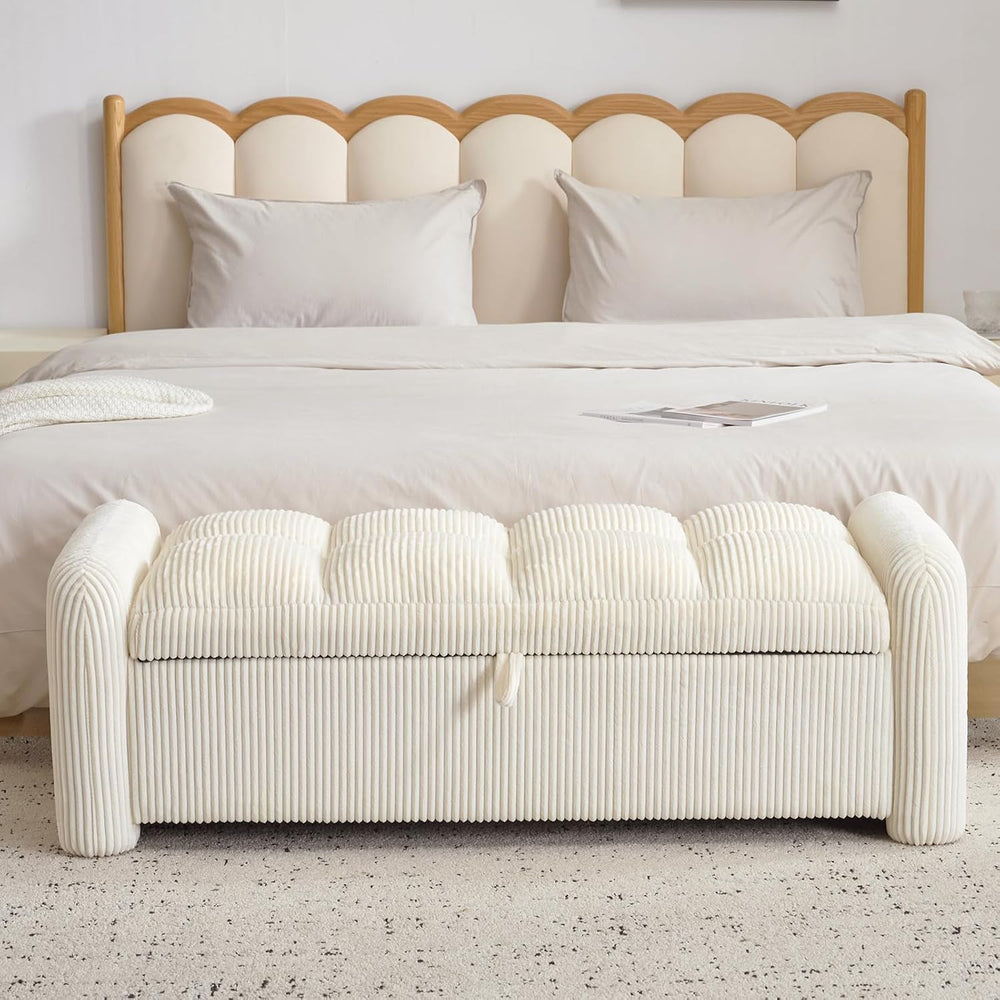 Oversized Corduroy Ottoman Bench with Storage, Upholstered End of Bed Bench f...