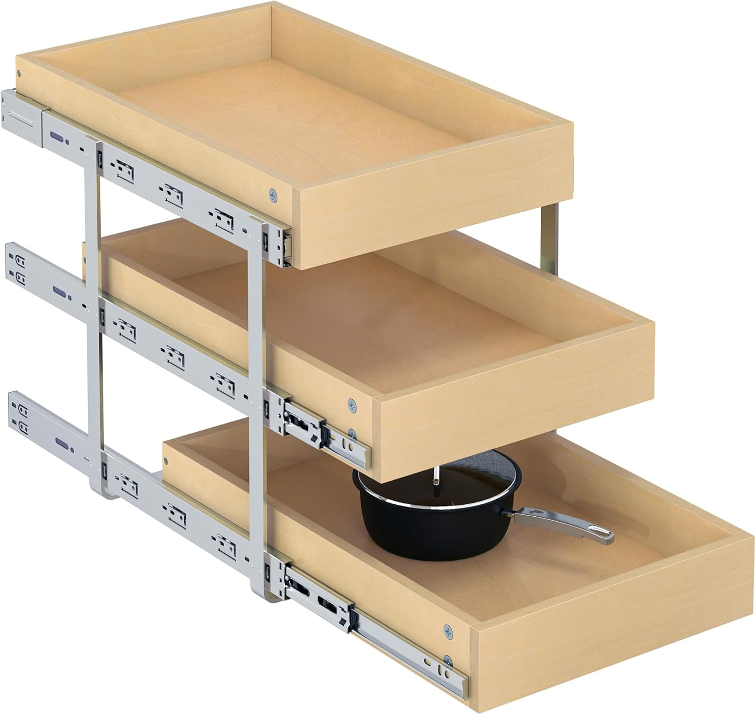WelFurGeer 3-Tier Pull Out Cabinet Organizer with Soft Close, Heavy-Duty Slide Out Drawers for Cabinets, Pull Out Drawers for Cabinets, Bottom Mount Shelves for Kitchen, Pantry, Bathroom