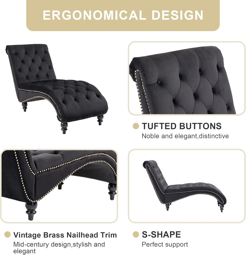 Chaise Lounge Indoor,Velvet Upholstered Lounge Chair Button-Tufted Armless Ch...