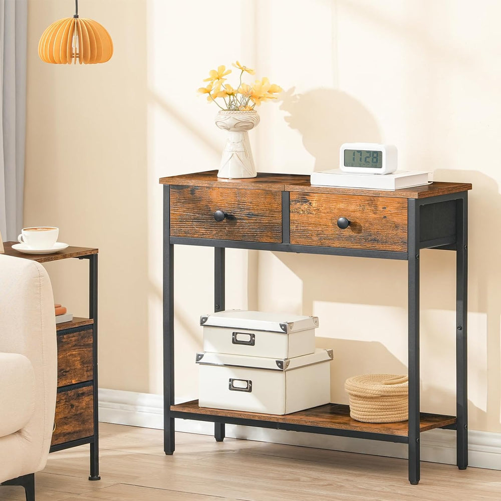 HOOBRO 29.5" Narrow Console Table with 2 Fabric Drawers, Small Entryway ...