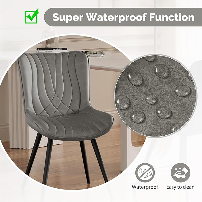 Dining Chair Set of 2 PU Leather Dining Room Chairs Upholstered Comfy Dining Chairs,Modern Kitchen Armless Side Chair with Sturdy Metal Legs,Grey