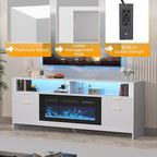 70” Fireplace TV Stand with 36” Electric Fireplace, Electric Fireplace TV Stand for Living Room with LED Lights, Modern TV Console Cabinet & Media Entertainment Center with Fireplace (White)