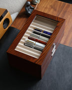 wood pen display case 36 slot Fountain pen Box storage Organizer with drawer, Top Glass Window Pen Collection Display Case