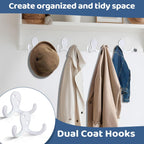 25 Pack Coat Hooks Wall Hooks for Hanging, Heavy Duty Double Prong Metal Hook Wall Mounted for Living Room, Bathroom, Kitchen, Bedroom for Coat, Bag, Scarf, Towel, Hat, Key, Cup (White)