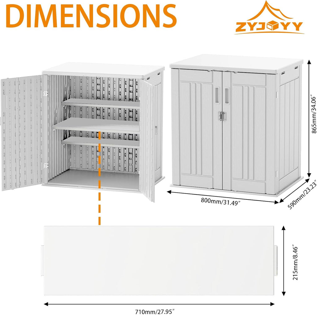 Outdoor Storage Cabinet with 2 Shelves, Waterproof Resin Vertical Tool Shed, Lockable 15 cu. ft. Storage Shed for Patio, Garden, Yard, Dark White