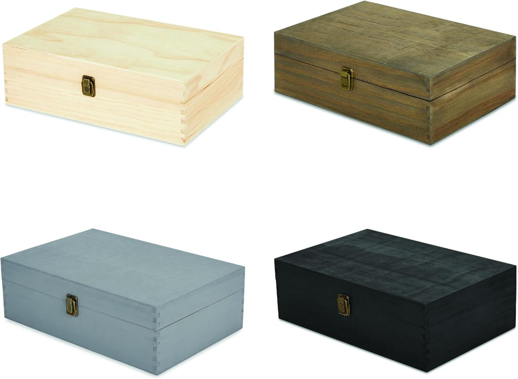 makerflo XL Black Pine Wood Memory Box with Black Felt Inside, Hinged with Clasp, Keepsake Wooden Box Ideal for Craft and Personalization (Laser Engraving, Epoxy, UV DTF, and Vinyl) – Pack of 1