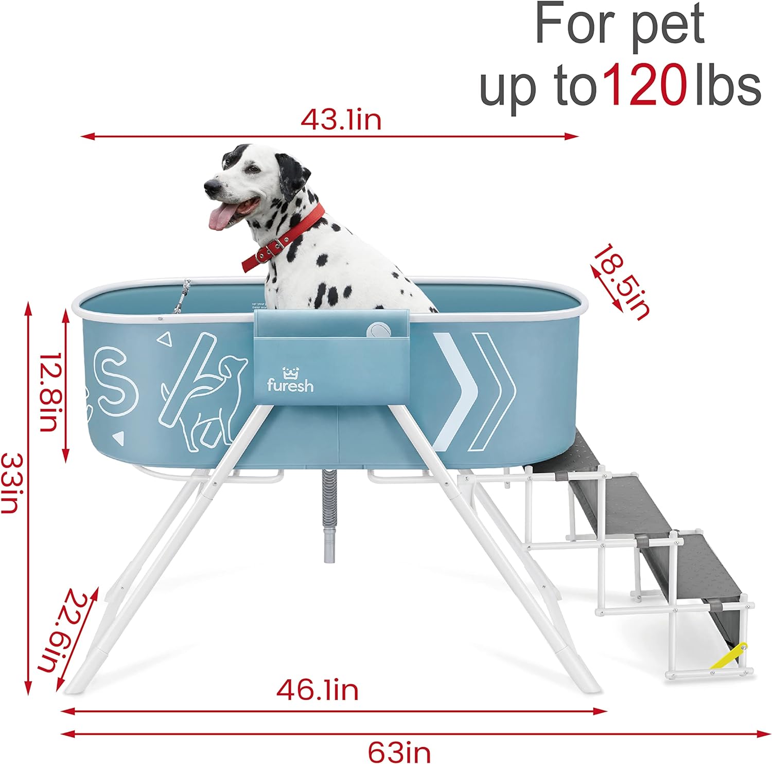 Furesh Big Dipper Dog Bath Tub with Stairs, Elevated Portable Foldable Wash Station with Steps for Bathing, Shower and Grooming, Indoor, Outdoor, for Medium to Large Size Dogs