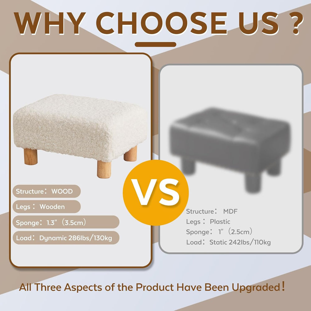 Small Foot Stool Ottoman, Sherpa Footstool Ottoman Foot Rest for Couch, Recta...