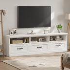 IDEALHOUSE 70in TV Stand for TVs up to 80", Mid Century Modern Entertainment Center with Storage Drawer and Open Shelves, TV Console Media Cabinet for Living Room, Bedroom, Vintage White