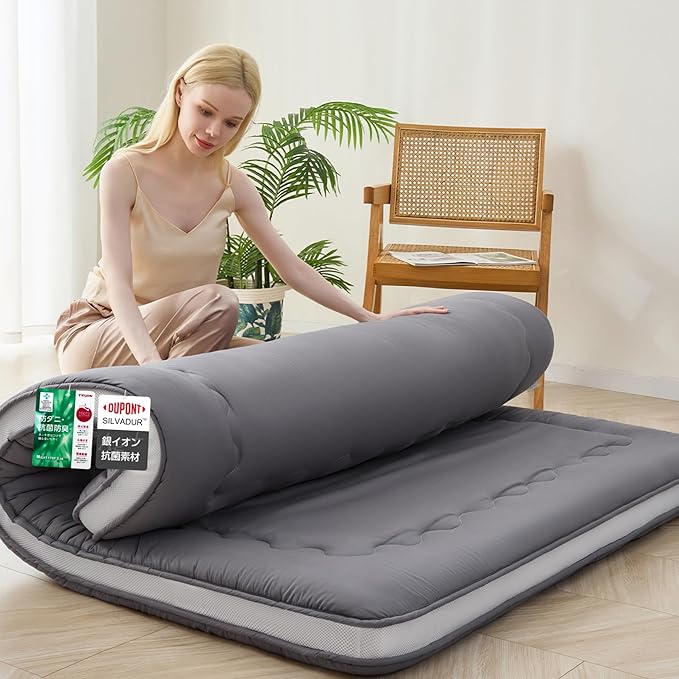 Japanese Floor Mattress, 4" Japanese Futon Mattress, Foldable & Portable Shiki Futon (shikibuton), Roll Up Thicken Sleeping Tatami Mat Sleeping Pad for Camping (Grey, 39 x 80)