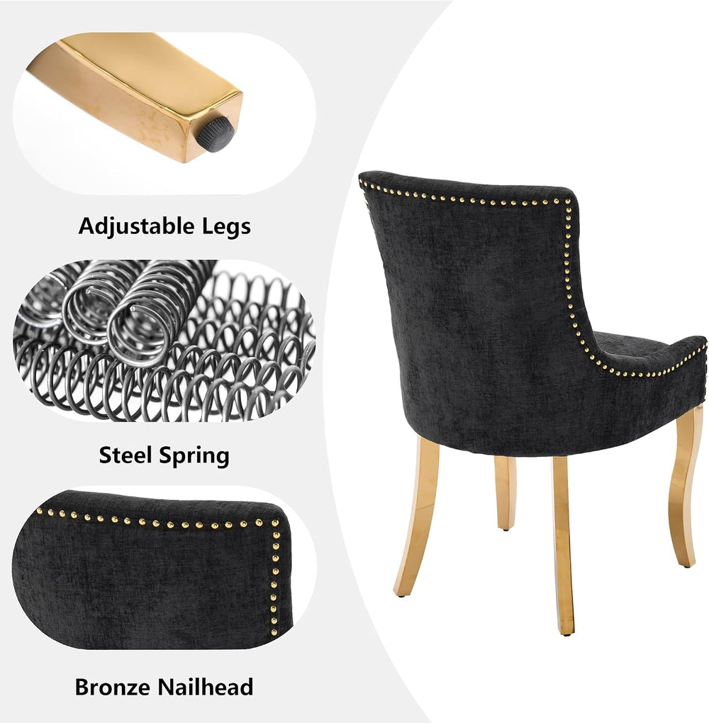 Luxury Fabirc Upholstered Dining Chairs Set of 2,Neutral Chenille Kitchen Roo...