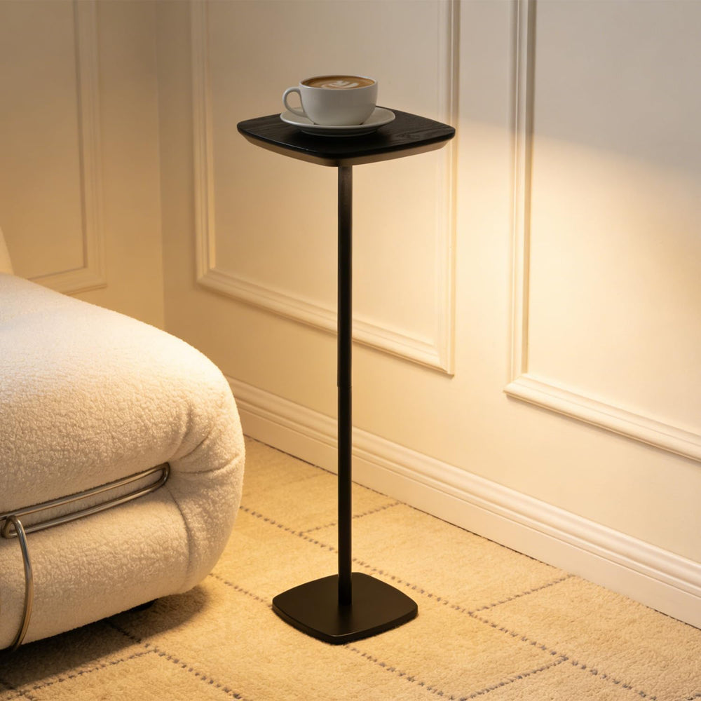 Pedestal Side Table, Small Drink Tables Pedestal Stand, Black Square Mini End...